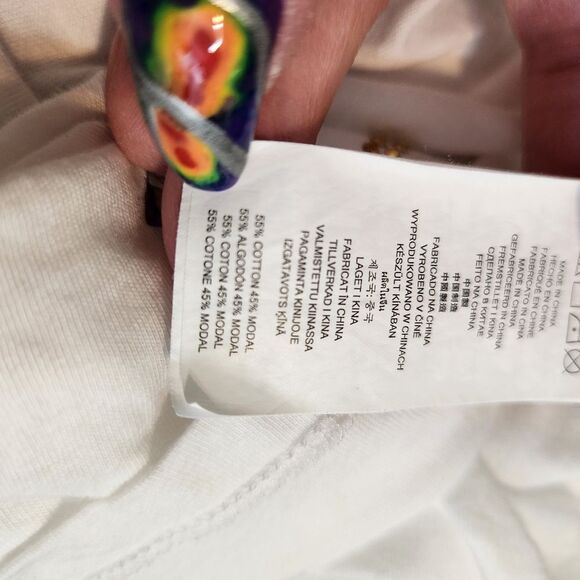 MICHAEL Michael Kors White Cold Shoulder Short Sleeve Gold Jeweled Logo Medium - Picture 10 of 10